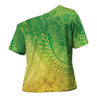 Hawaiian Turtles and Leis Cross Shoulder Shirt Tribal Kakau Pattern Fresh Summer Vibe