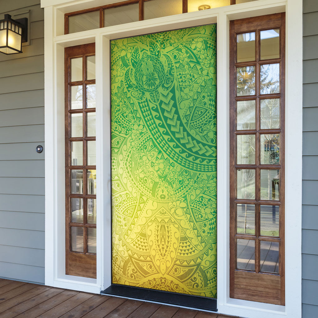 Hawaiian Turtles and Leis Door Cover Tribal Kakau Pattern Fresh Summer Vibe