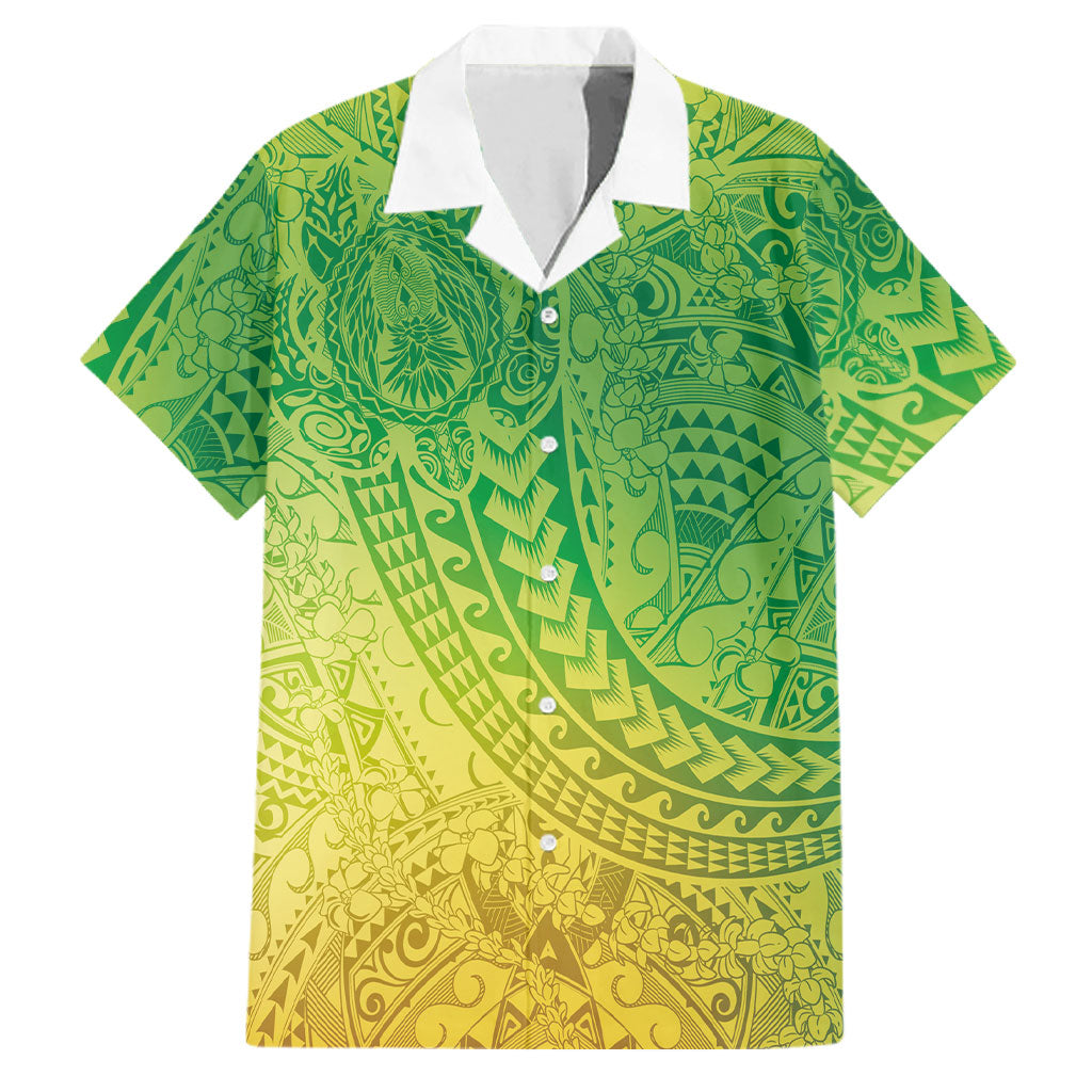 Hawaiian Turtles and Leis Family Matching Off Shoulder Short Dress and Hawaiian Shirt Tribal Kakau Pattern Fresh Summer Vibe