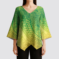 Hawaiian Turtles and Leis Kimono Sleeve Blouse Tribal Kakau Pattern Fresh Summer Vibe