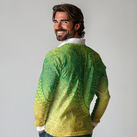 Hawaiian Turtles and Leis Long Sleeve Polo Shirt Tribal Kakau Pattern Fresh Summer Vibe