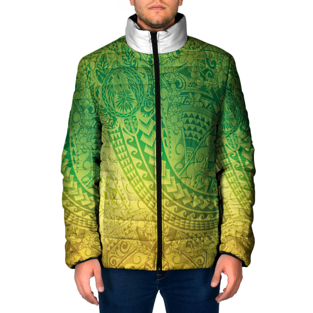 Hawaiian Turtles and Leis Padded Jacket Tribal Kakau Pattern Fresh Summer Vibe LT03 Men Green - Polynesian Pride