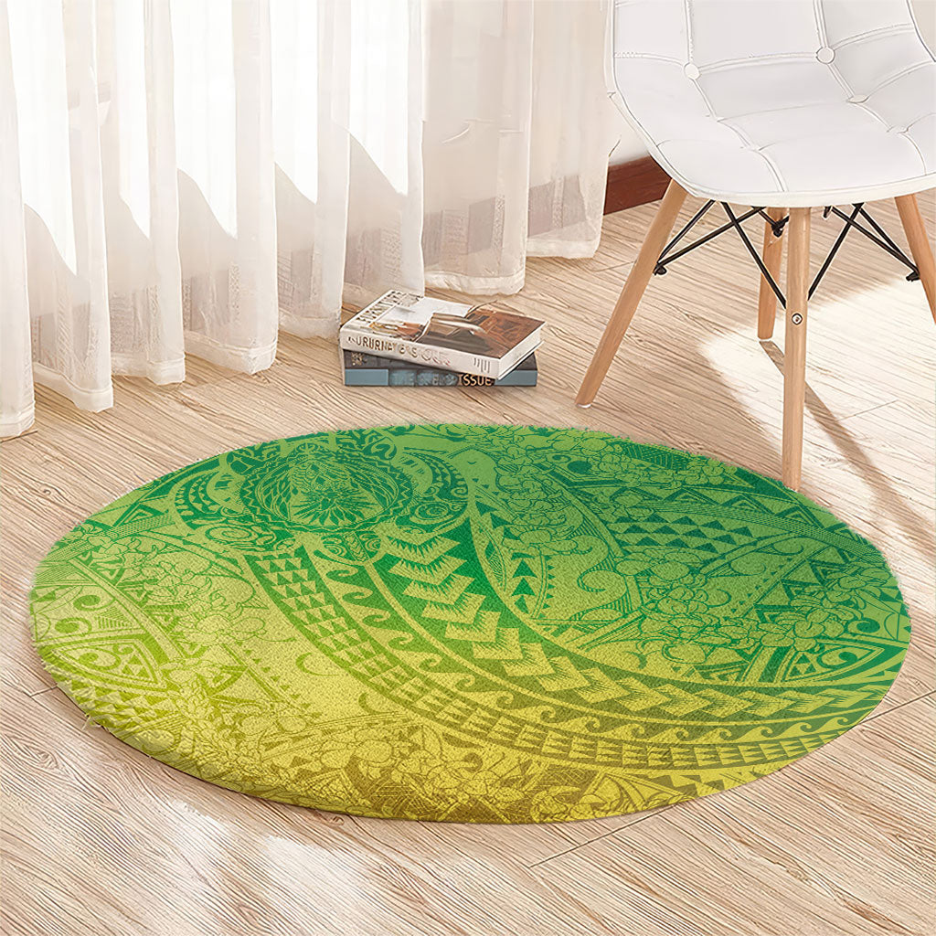 Hawaiian Turtles and Leis Round Carpet Tribal Kakau Pattern Fresh Summer Vibe