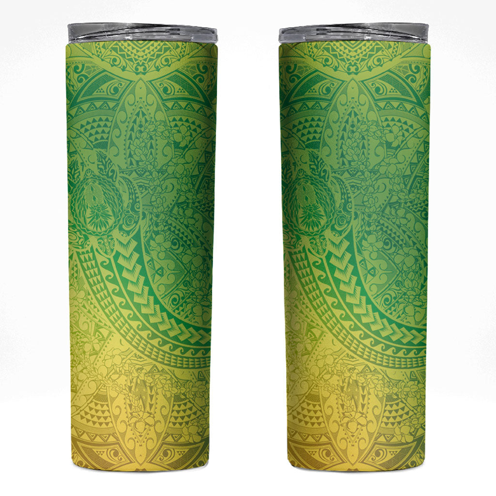 Hawaiian Turtles and Leis Skinny Tumbler Tribal Kakau Pattern Fresh Summer Vibe