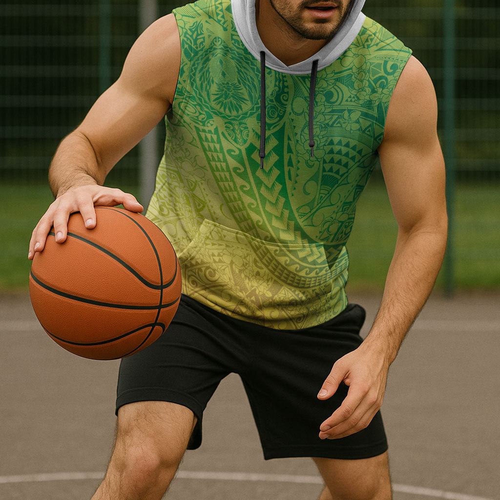 Hawaiian Turtles and Leis Sleeveless Hoodie Tribal Kakau Pattern Fresh Summer Vibe