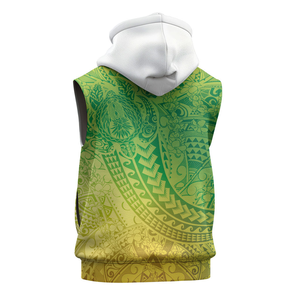 Hawaiian Turtles and Leis Sleeveless Zip Hoodie Tribal Kakau Pattern Fresh Summer Vibe