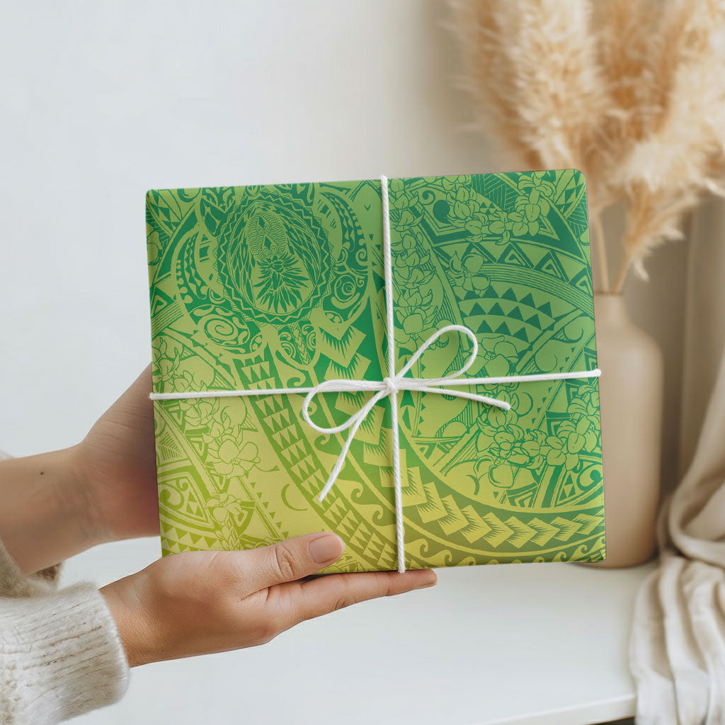 Hawaiian Turtles and Leis Wrapping Paper Tribal Kakau Pattern Fresh Summer Vibe