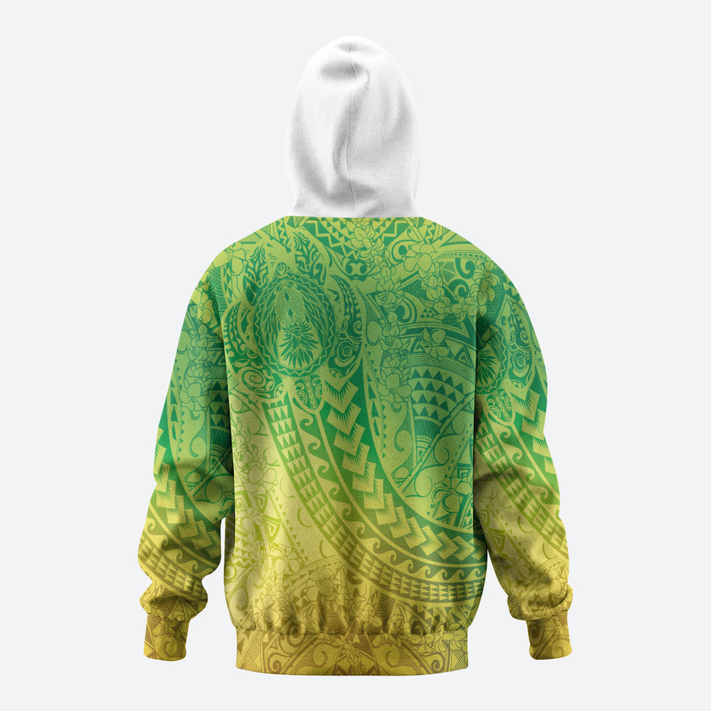 Hawaiian Turtles and Leis Zip Hoodie Tribal Kakau Pattern Fresh Summer Vibe