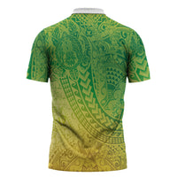Hawaiian Turtles and Leis Zipper Polo Shirt Tribal Kakau Pattern Fresh Summer Vibe