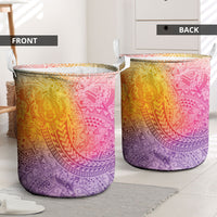 Hawaiian Turtles and Leis Laundry Basket Tribal Kakau Pattern Magical Rainbow Sky