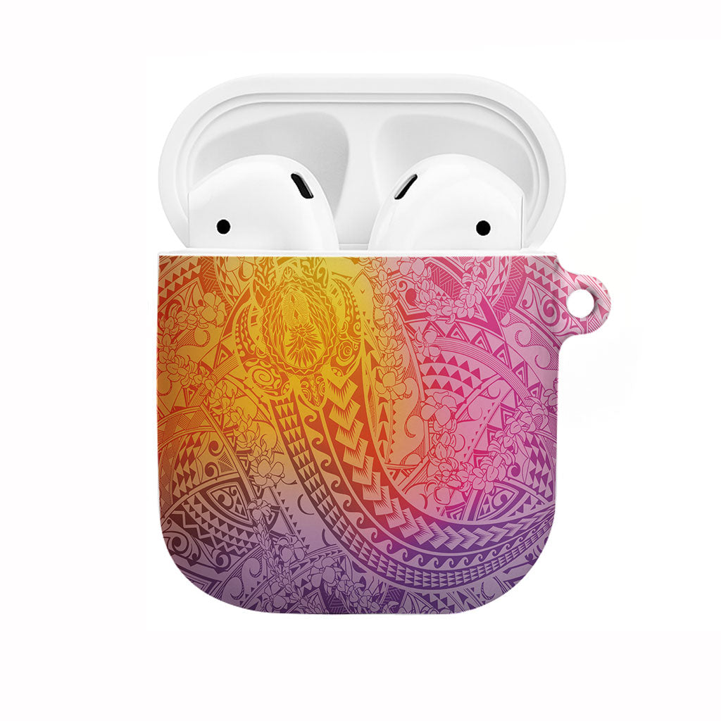 Hawaiian Turtles and Leis AirPods Case Tribal Kakau Pattern Magical Rainbow Sky