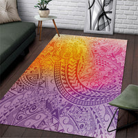 Hawaiian Turtles and Leis Area Rug Tribal Kakau Pattern Magical Rainbow Sky