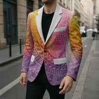Hawaiian Turtles and Leis Blazer Tribal Kakau Pattern Magical Rainbow Sky