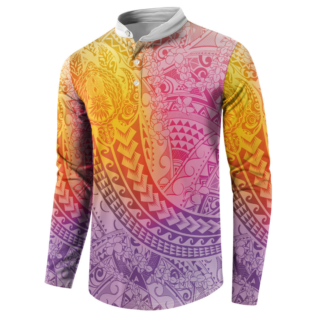 Hawaiian Turtles and Leis Button Sweatshirt Tribal Kakau Pattern Magical Rainbow Sky
