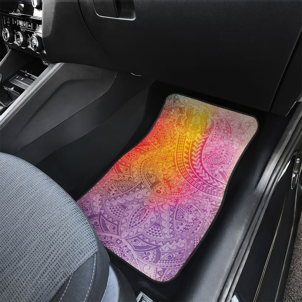 Hawaiian Turtles and Leis Car Mats Tribal Kakau Pattern Magical Rainbow Sky
