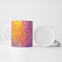 Hawaiian Turtles and Leis Ceramic Mug Tribal Kakau Pattern Magical Rainbow Sky