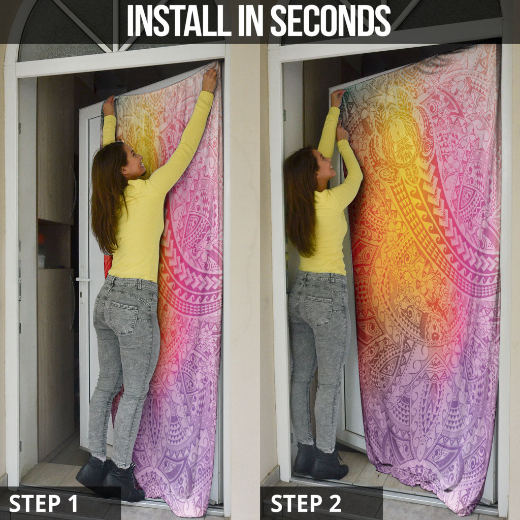 Hawaiian Turtles and Leis Door Cover Tribal Kakau Pattern Magical Rainbow Sky