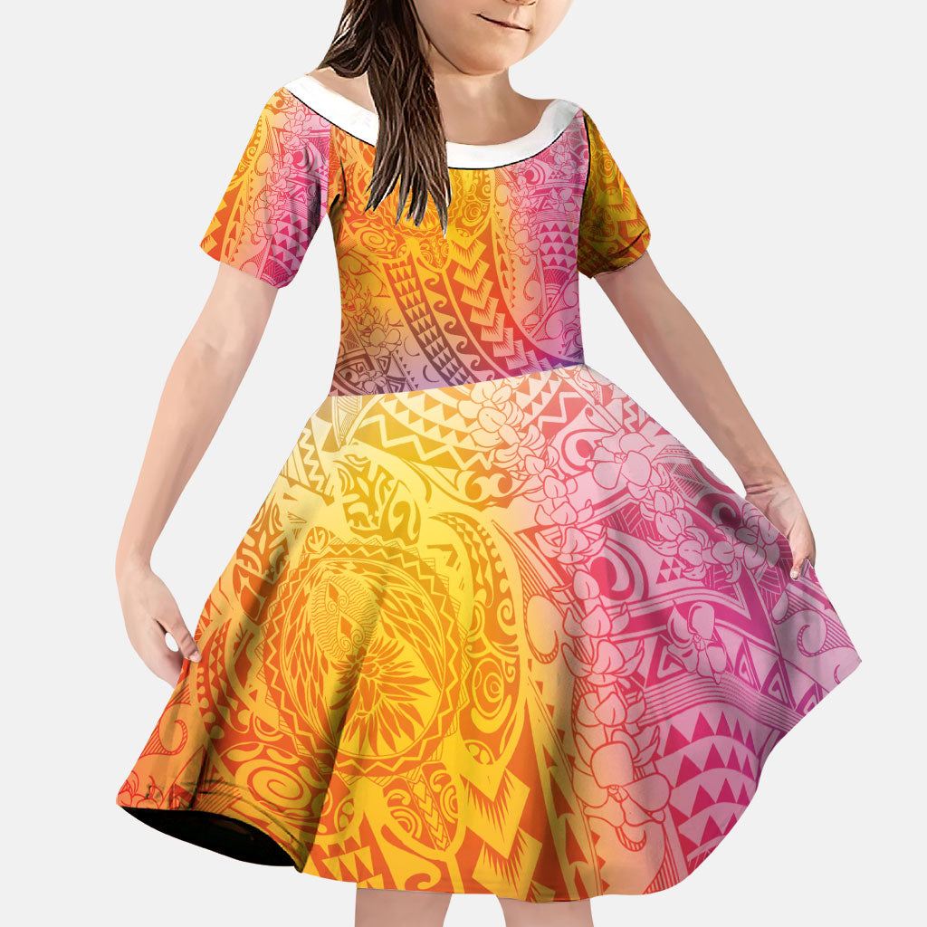 Hawaiian Turtles and Leis Family Matching Mermaid Dress and Hawaiian Shirt Tribal Kakau Pattern Magical Rainbow Sky