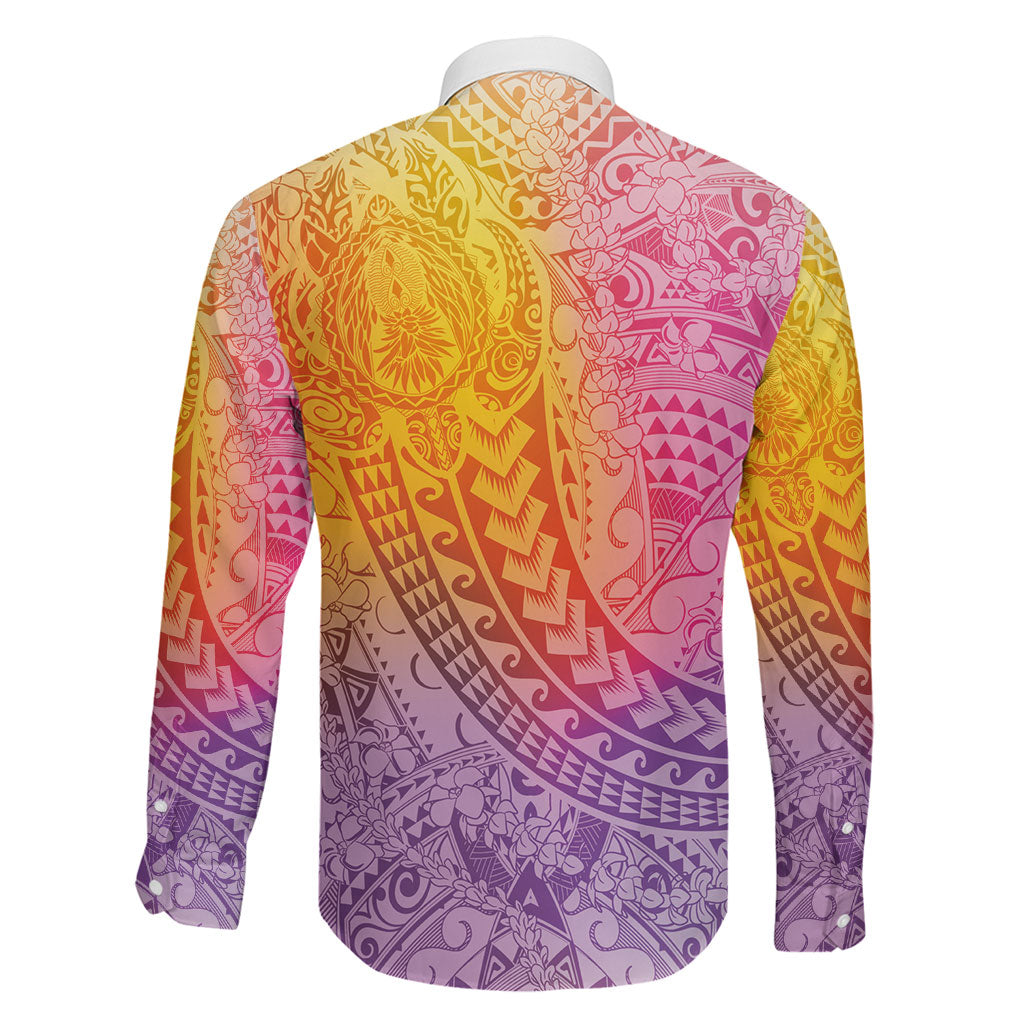 Hawaiian Turtles and Leis Family Matching Off The Shoulder Long Sleeve Dress and Hawaiian Shirt Tribal Kakau Pattern Magical Rainbow Sky