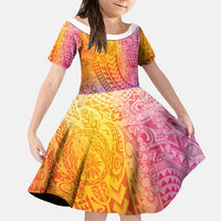 Hawaiian Turtles and Leis Family Matching Summer Maxi Dress and Hawaiian Shirt Tribal Kakau Pattern Magical Rainbow Sky