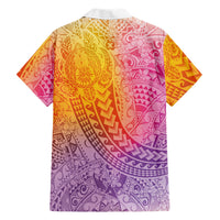Hawaiian Turtles and Leis Family Matching Summer Maxi Dress and Hawaiian Shirt Tribal Kakau Pattern Magical Rainbow Sky