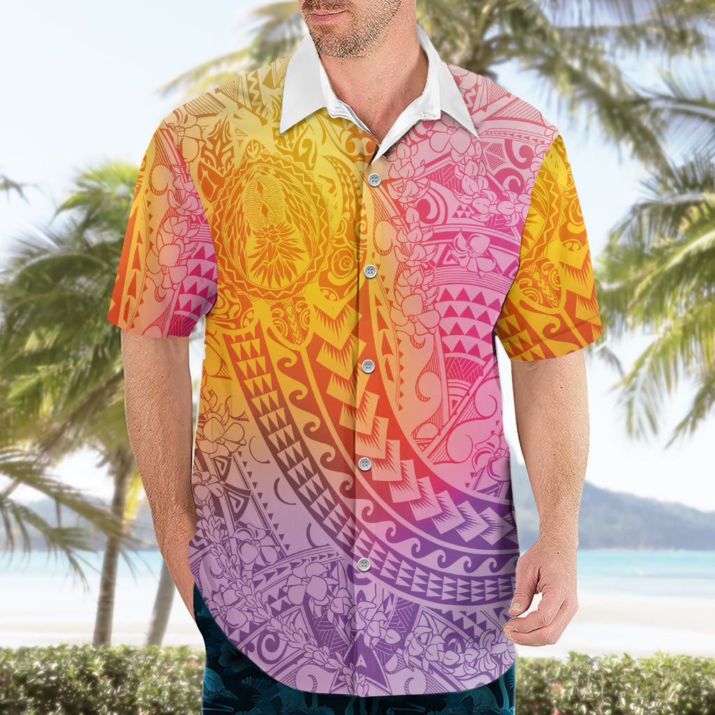 Hawaiian Turtles and Leis Hawaiian Shirt Tribal Kakau Pattern Magical Rainbow Sky