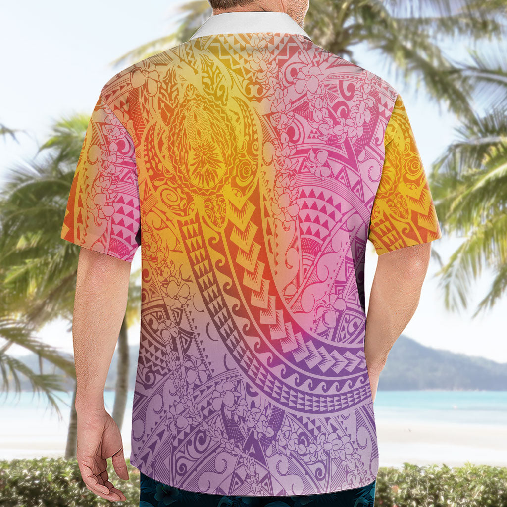 Hawaiian Turtles and Leis Hawaiian Shirt Tribal Kakau Pattern Magical Rainbow Sky