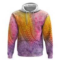 Hawaiian Turtles and Leis Hoodie Tribal Kakau Pattern Magical Rainbow Sky