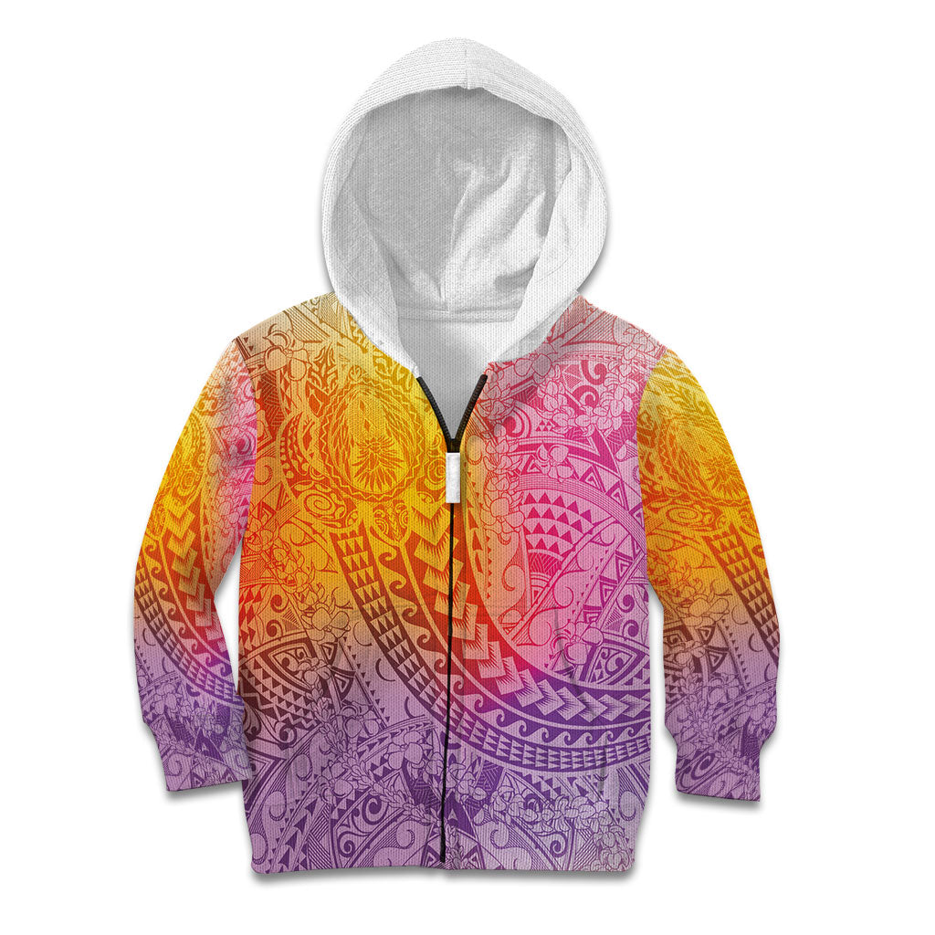 Hawaiian Turtles and Leis Kid Hoodie Tribal Kakau Pattern Magical Rainbow Sky