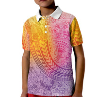 Hawaiian Turtles and Leis Kid Polo Shirt Tribal Kakau Pattern Magical Rainbow Sky