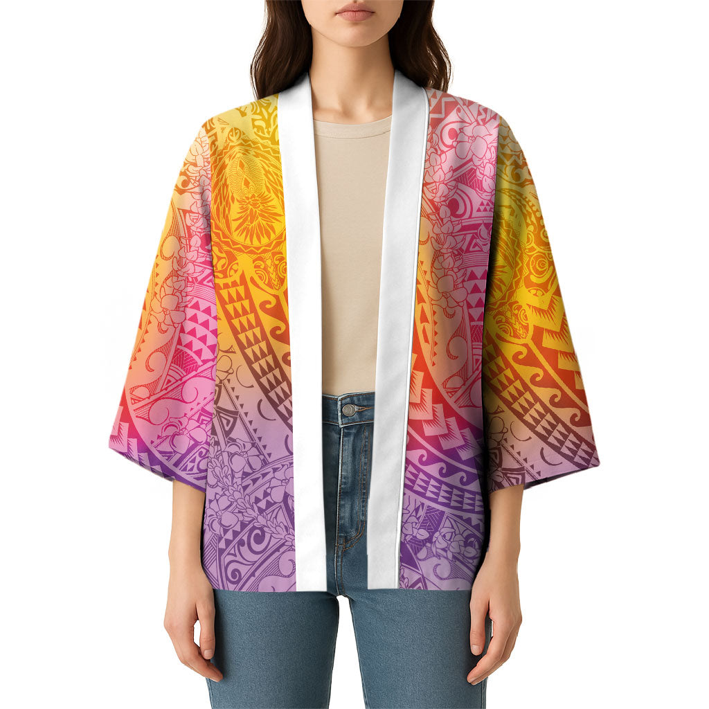 Hawaiian Turtles and Leis Kimono Tribal Kakau Pattern Magical Rainbow Sky