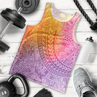 Hawaiian Turtles and Leis Men Tank Top Tribal Kakau Pattern Magical Rainbow Sky