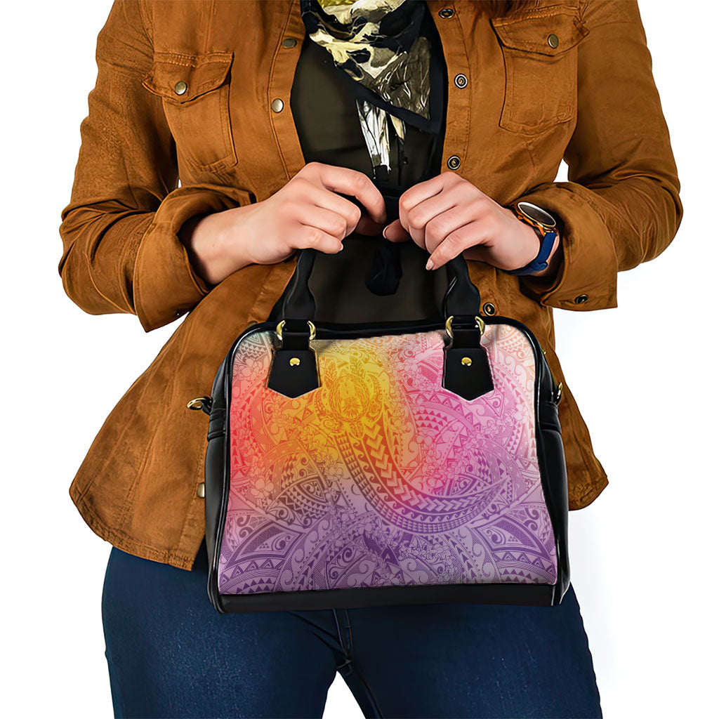 Hawaiian Turtles and Leis Shoulder Handbag Tribal Kakau Pattern Magical Rainbow Sky