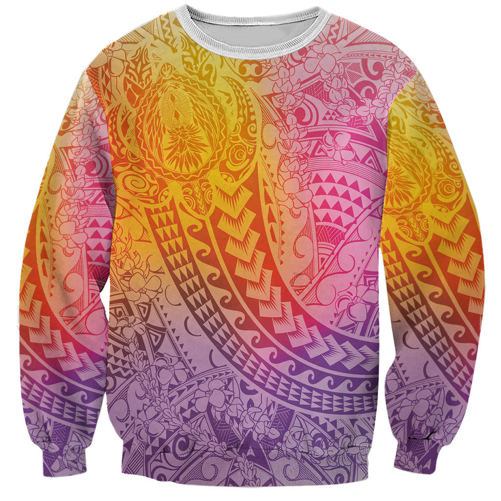 Hawaiian Turtles and Leis Sweatshirt Tribal Kakau Pattern Magical Rainbow Sky