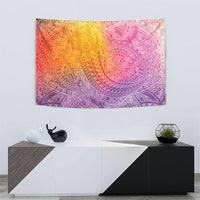 Hawaiian Turtles and Leis Tapestry Tribal Kakau Pattern Magical Rainbow Sky