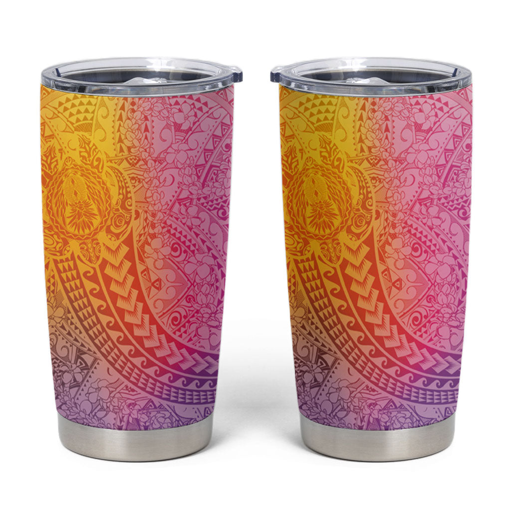 Hawaiian Turtles and Leis Tumbler Cup Tribal Kakau Pattern Magical Rainbow Sky