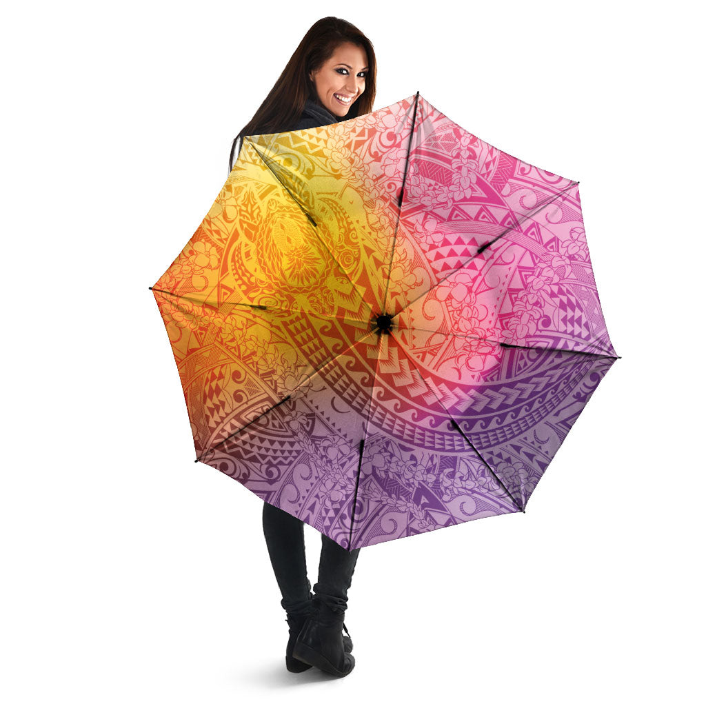 Hawaiian Turtles and Leis Umbrella Tribal Kakau Pattern Magical Rainbow Sky