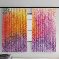 Hawaiian Turtles and Leis Window Curtain Tribal Kakau Pattern Magical Rainbow Sky
