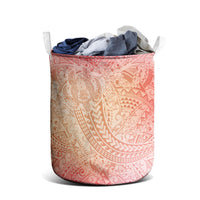 Hawaiian Turtles and Leis Laundry Basket Tribal Kakau Pattern Peach Fuzz Color