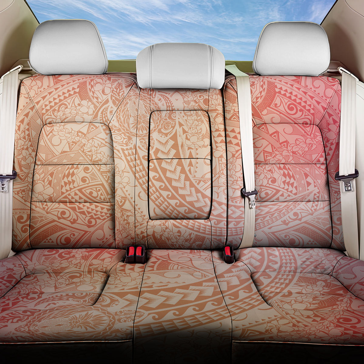 Hawaiian Turtles and Leis Back Car Seat Cover Tribal Kakau Pattern Peach Fuzz Color