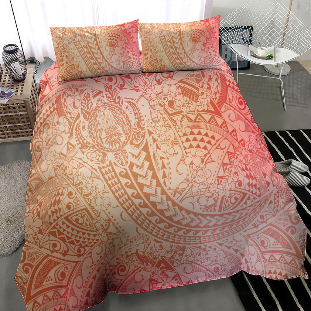 Hawaiian Turtles and Leis Bedding Set Tribal Kakau Pattern Peach Fuzz Color