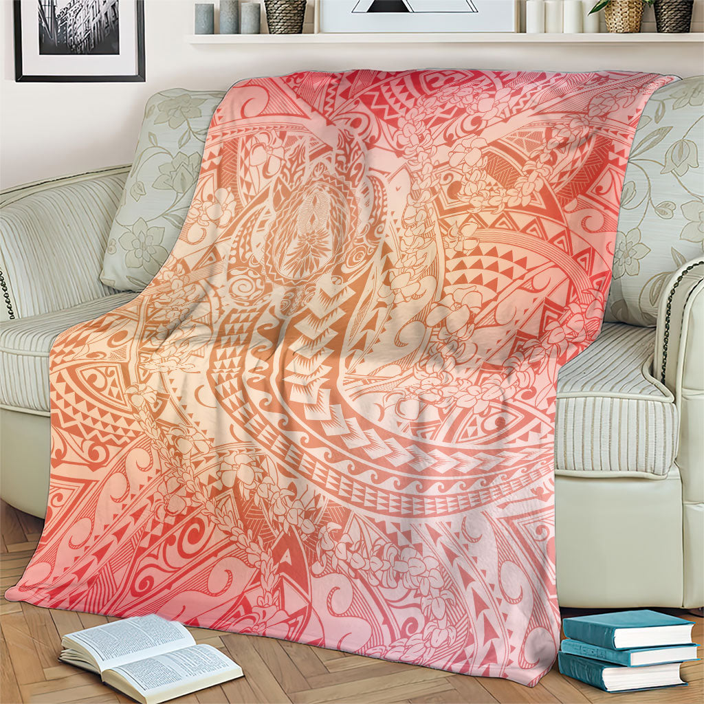 Hawaiian Turtles and Leis Blanket Tribal Kakau Pattern Peach Fuzz Color