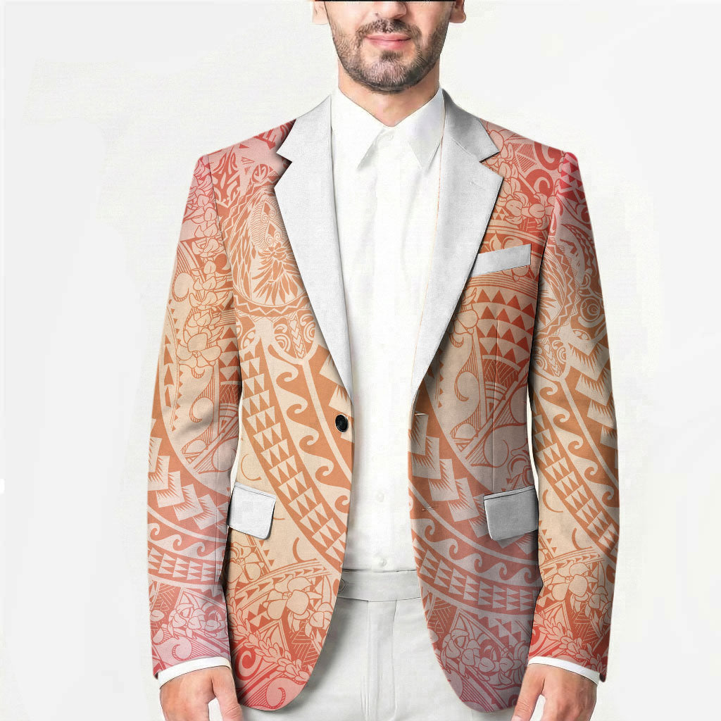 Hawaiian Turtles and Leis Blazer Tribal Kakau Pattern Peach Fuzz Color