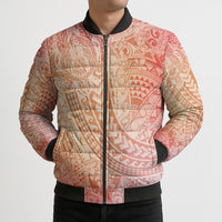 Hawaiian Turtles and Leis Bomber Puffer Jacket Tribal Kakau Pattern Peach Fuzz Color