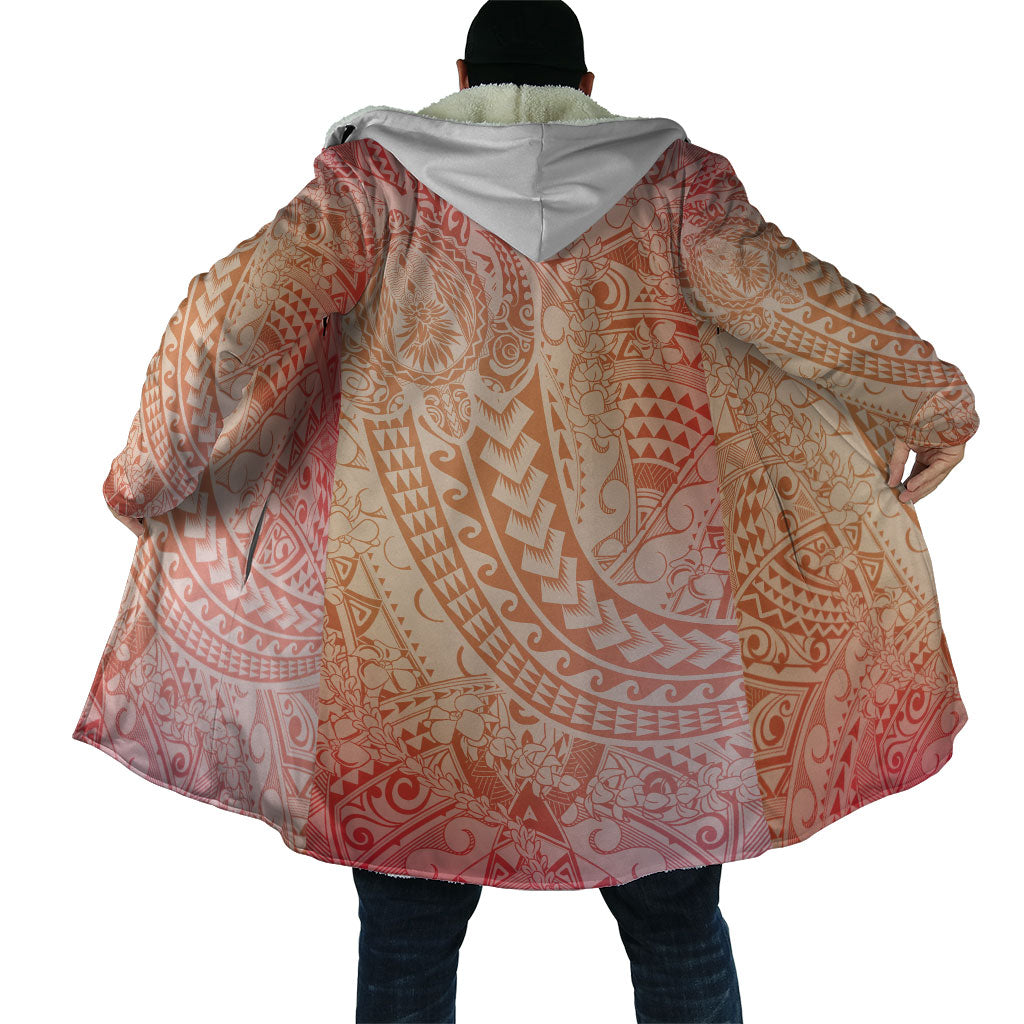 Hawaiian Turtles and Leis Cloak Tribal Kakau Pattern Peach Fuzz Color