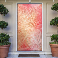 Hawaiian Turtles and Leis Door Cover Tribal Kakau Pattern Peach Fuzz Color
