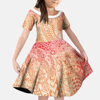 Hawaiian Turtles and Leis Family Matching Mermaid Dress and Hawaiian Shirt Tribal Kakau Pattern Peach Fuzz Color