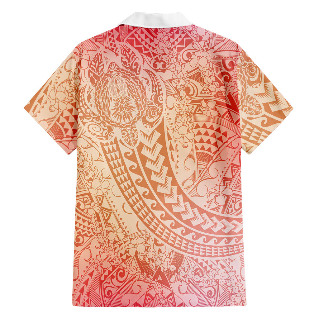Hawaiian Turtles and Leis Family Matching Off Shoulder Maxi Dress and Hawaiian Shirt Tribal Kakau Pattern Peach Fuzz Color