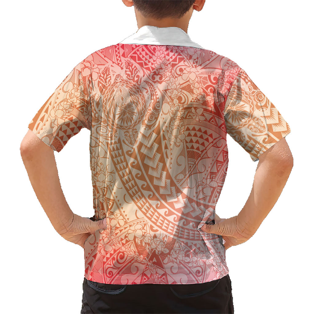 Hawaiian Turtles and Leis Family Matching Off Shoulder Short Dress and Hawaiian Shirt Tribal Kakau Pattern Peach Fuzz Color