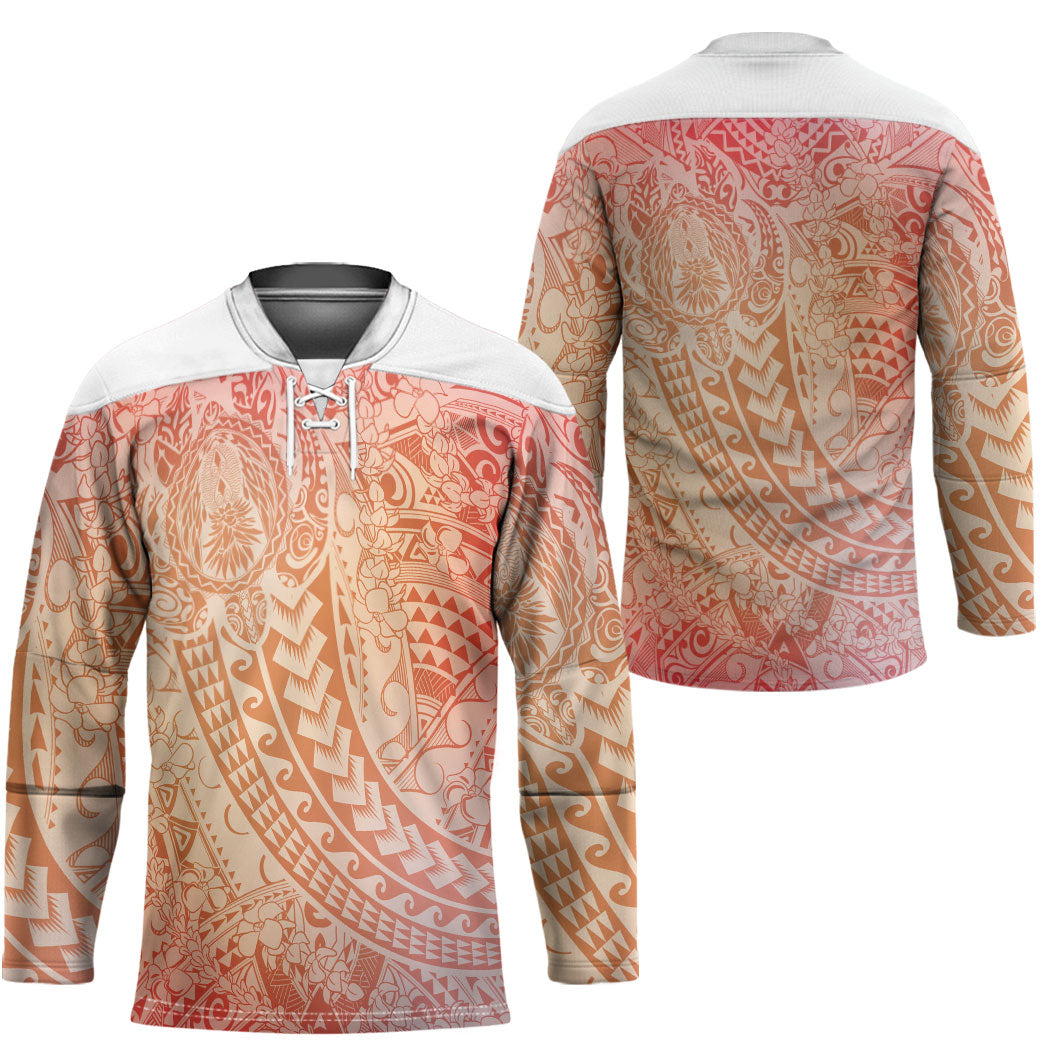 Hawaiian Turtles and Leis Hockey Jersey Tribal Kakau Pattern Peach Fuzz Color